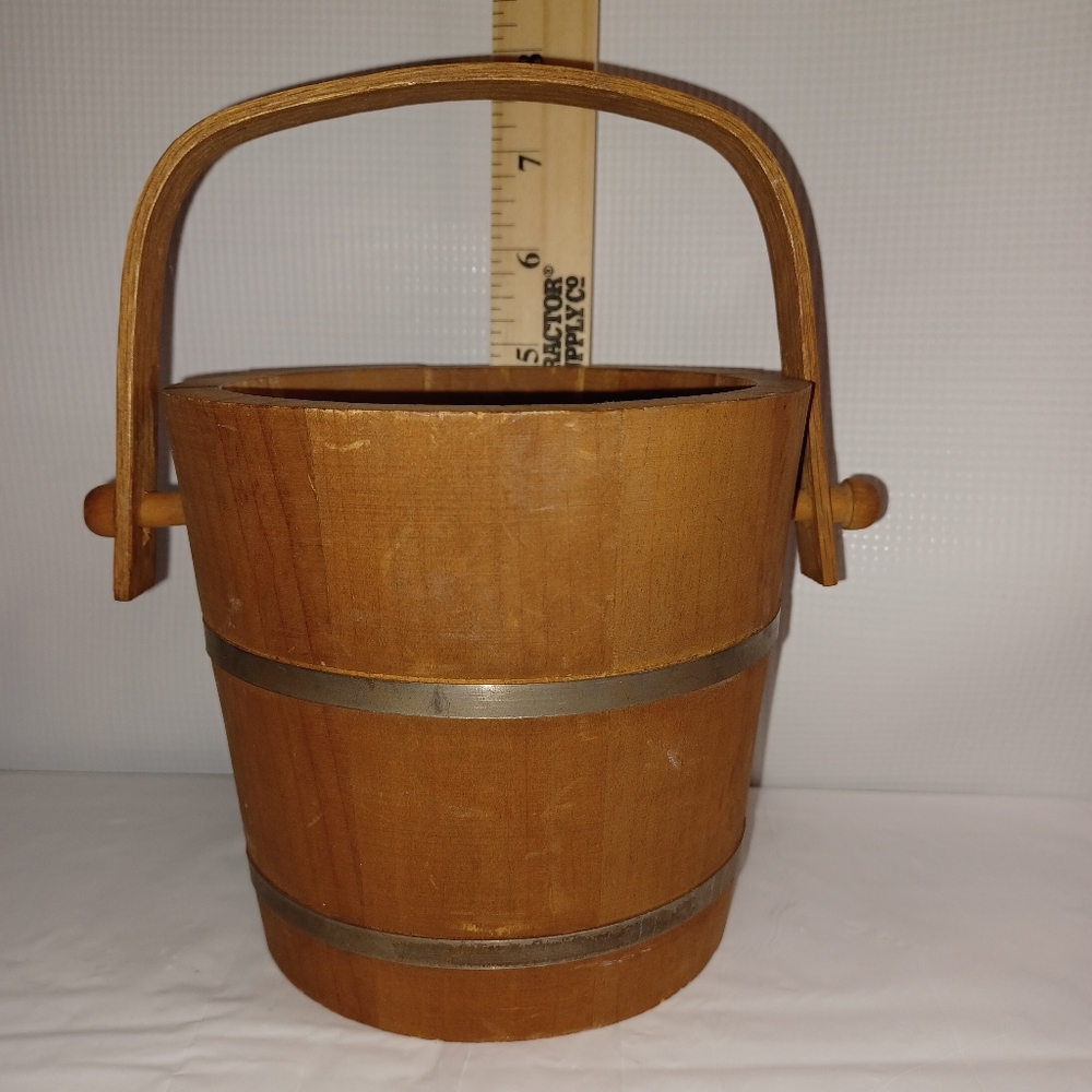 Antique Vintage Primitive Firkin Rustic Wooden Bucket with Handle